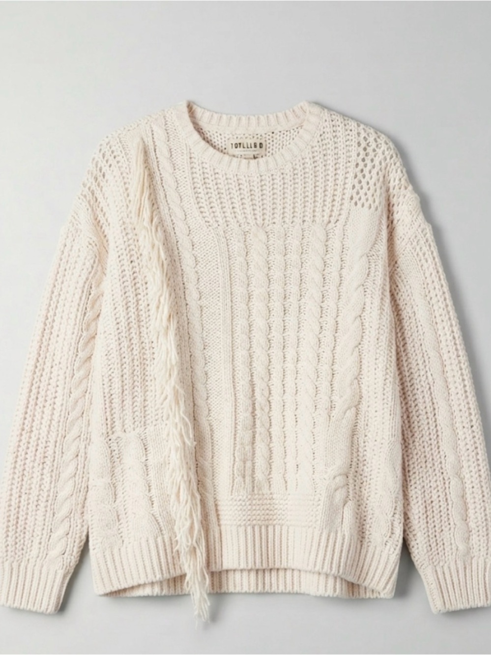 IDYLLWIND Fueled by Miranda Lambert Cream Cable Knit Fringe Sweater,